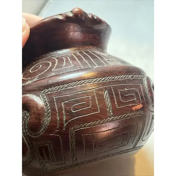 VTG Marajoara Terra Cotta Vessel Pot Brazil Red Clay Face Pottery 4.25" - Picture 3 of 6